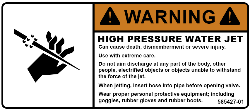 Sewer Jetter High Pressure Water Jetting Warning